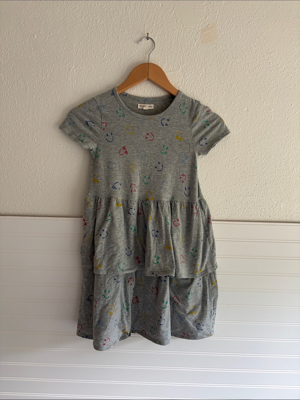 Tucker + Tate Gray Tiered Dress with Multicolor Smiley Print